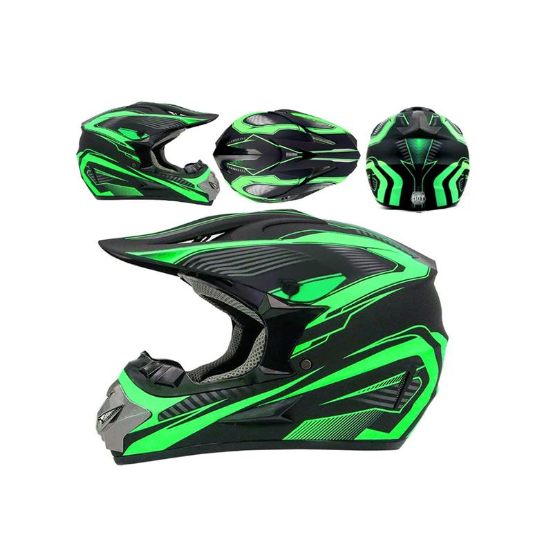 Крос каска за мотор, черно със зелено, L A3616