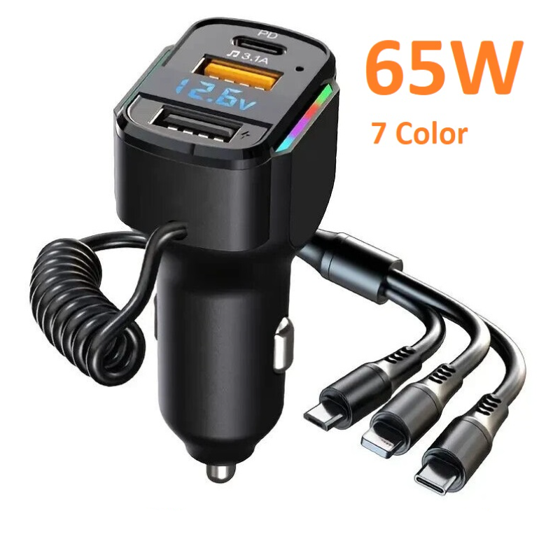 Зарядно за запалка 65W с три кабела К4 -89052