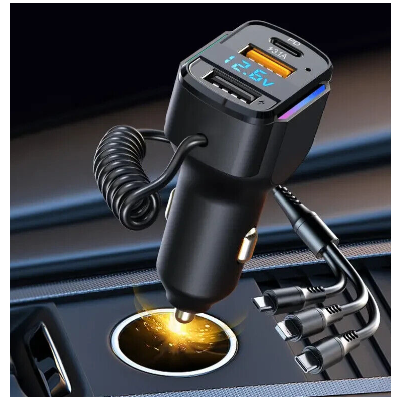 Зарядно за запалка 65W с три кабела К4 -89052