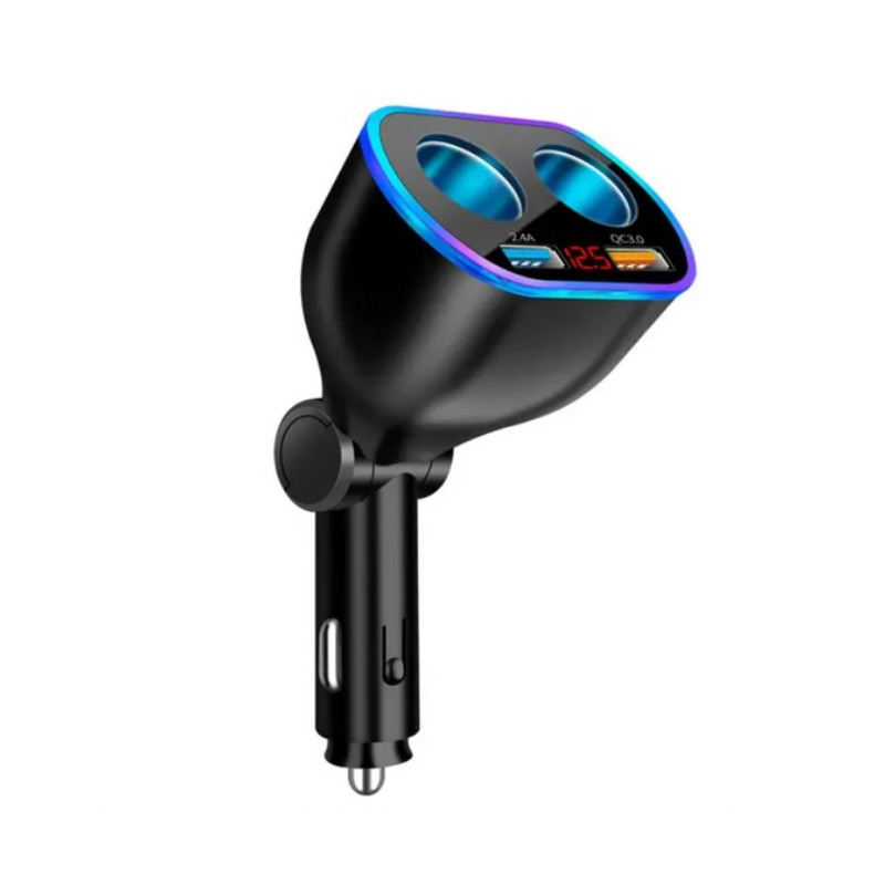 Зарядно и разклонител с волметър за запалка, 2 USB порта