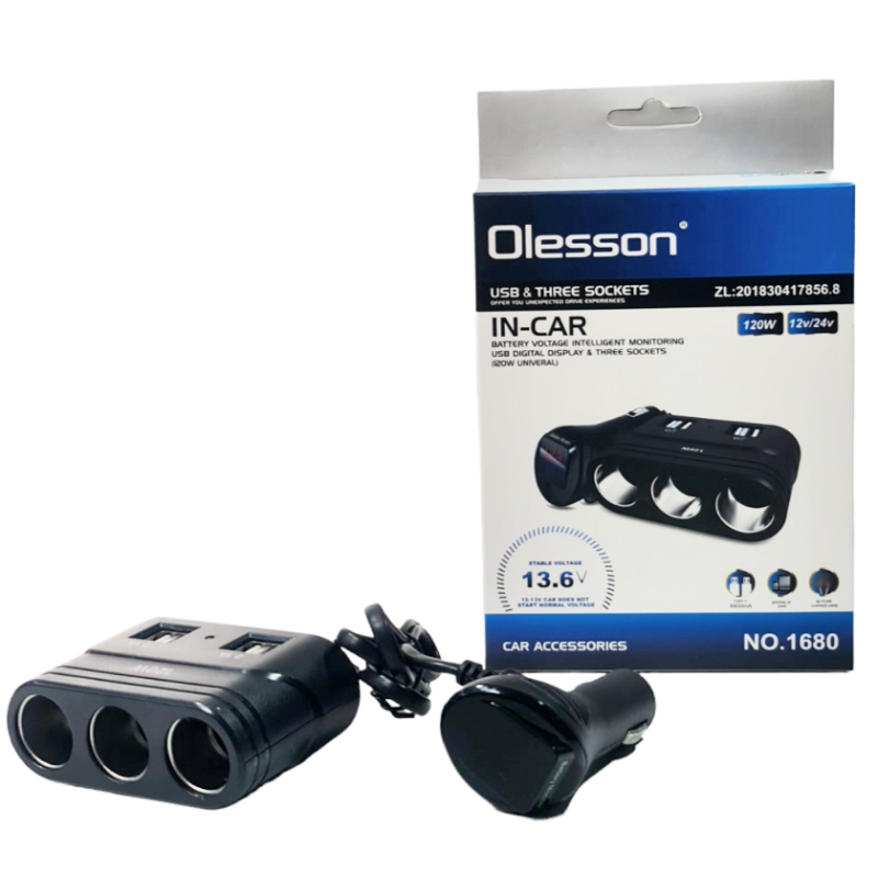 Разклонител за запалка с волтметър и USB 1680