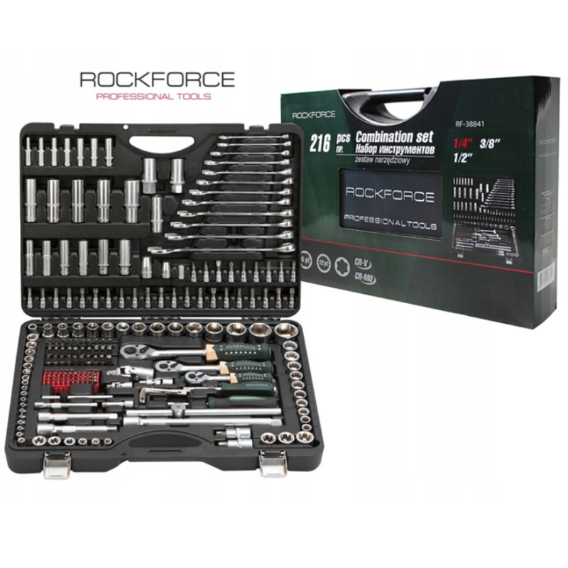Комплект гидория 216 части 1/4" 3/8" 1/2"  4 -32мм Rockforce RF-38841