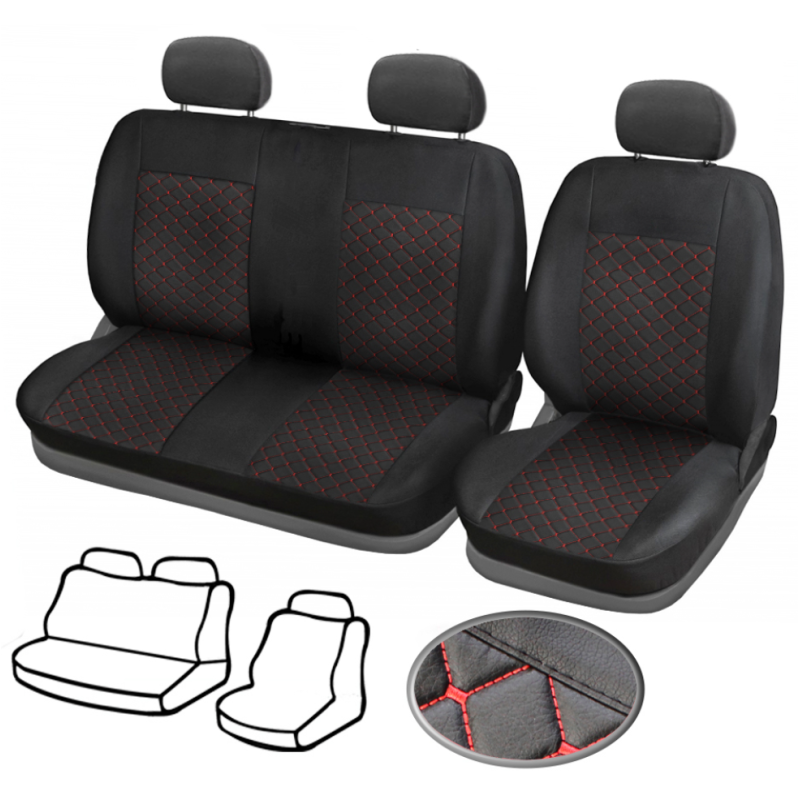 Тапицерия за бус,черна с червен шев Premium SS 2+1