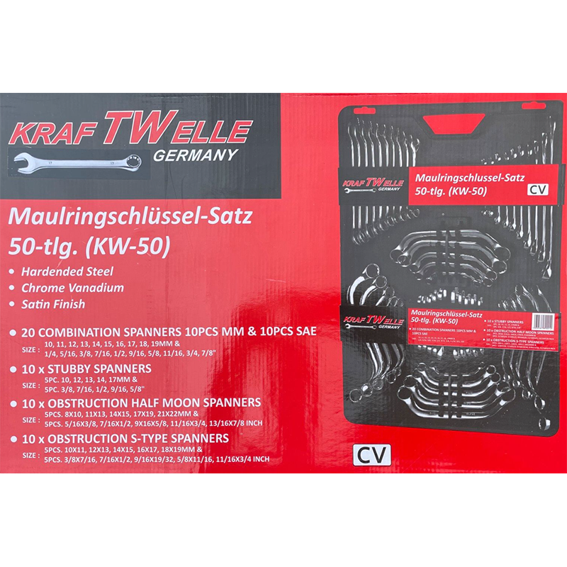 Професионални комбинирани ключове 50бр KraftWelle KW-50