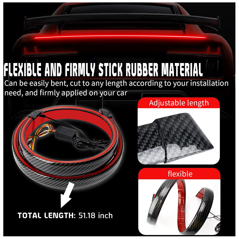 Универсален LED спойлер карбон с трети стоп и мигач