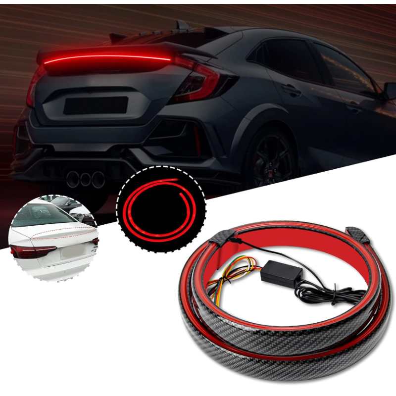 Универсален LED спойлер карбон с трети стоп и мигач