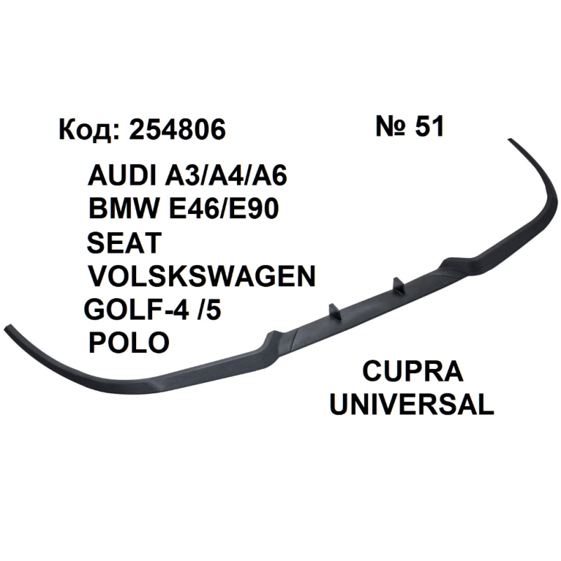 Преден лип спойлер Universal Cupra Audi,VW,BMW,Seat
