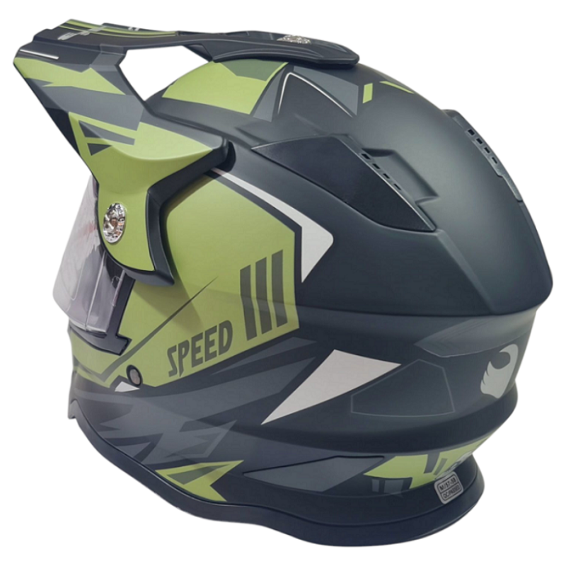 Крос каска за мотор Черно с зелено, матова М No155