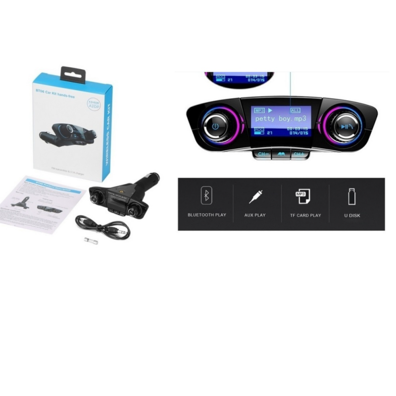 Трансмитер с дисплей, Bluetooth, USB, MP3 и FM за автомобил