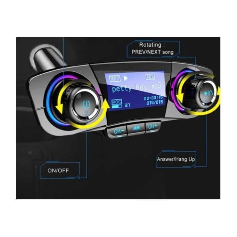 Трансмитер с дисплей, Bluetooth, USB, MP3 и FM за автомобил