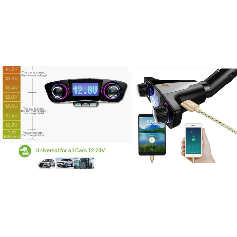 Трансмитер с дисплей, Bluetooth, USB, MP3 и FM за автомобил
