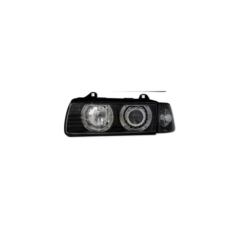 Кристални фарове за BMW E36 Angel Eyes (1991-2000) 2d coupe - черни