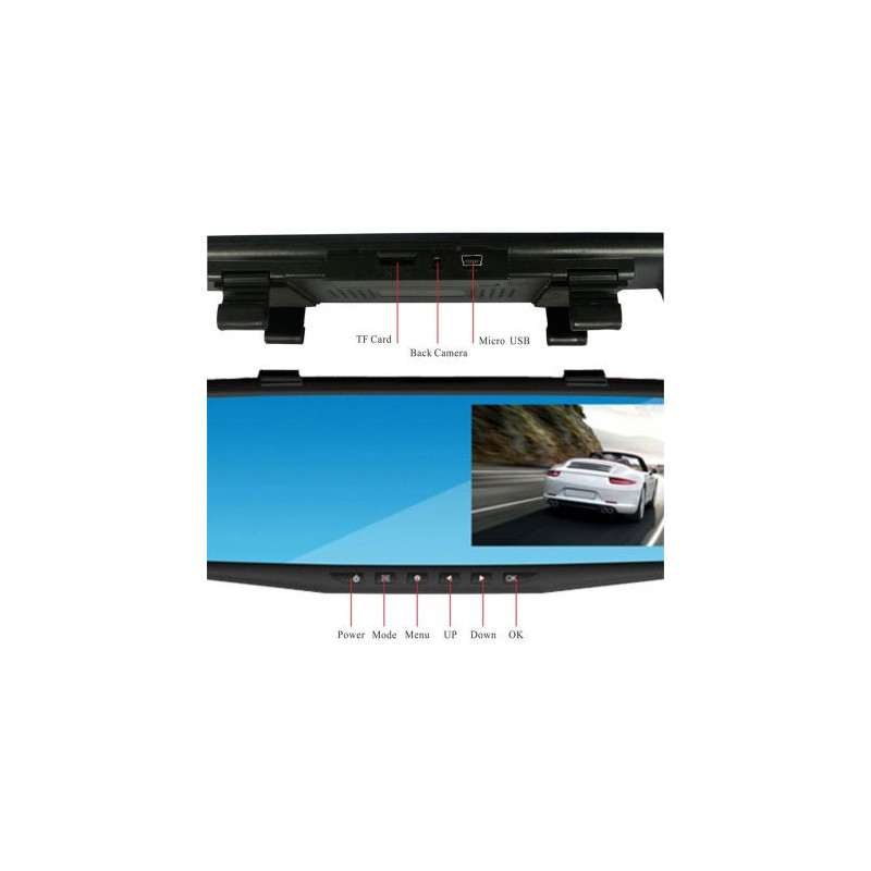 3" LCD дисплей в огледалото и камера за задно виждане и запис